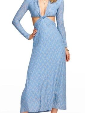 Ramy Brook Sky Blue Chevron Cutout Maxi Dress